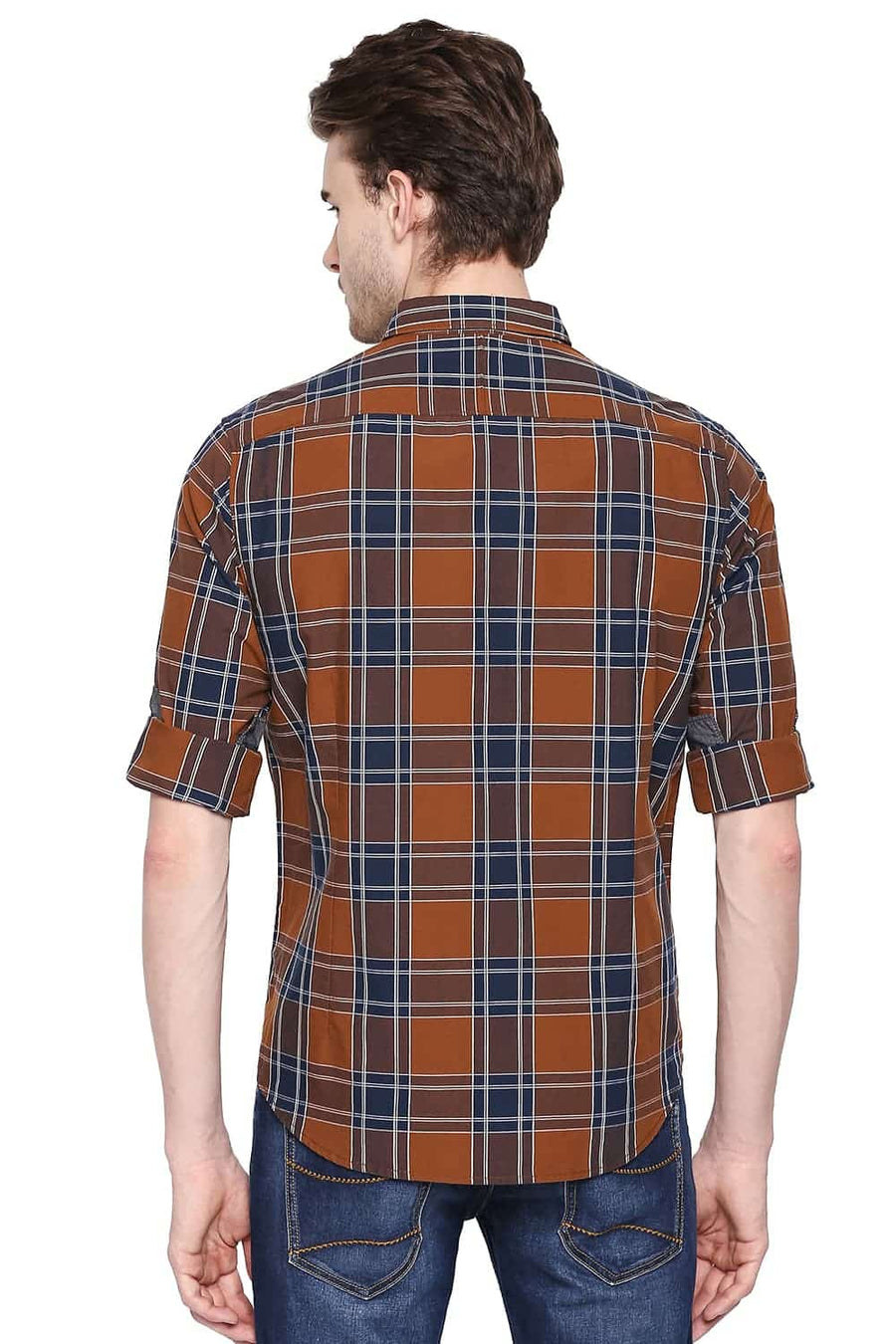 BASICS SLIM FIT CHIPMUNK BROWN CHECKS SHIRT