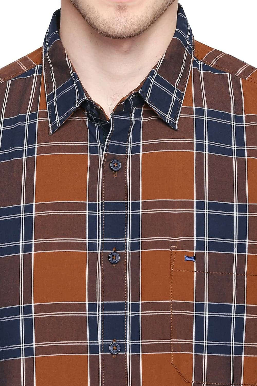 BASICS SLIM FIT CHIPMUNK BROWN CHECKS SHIRT