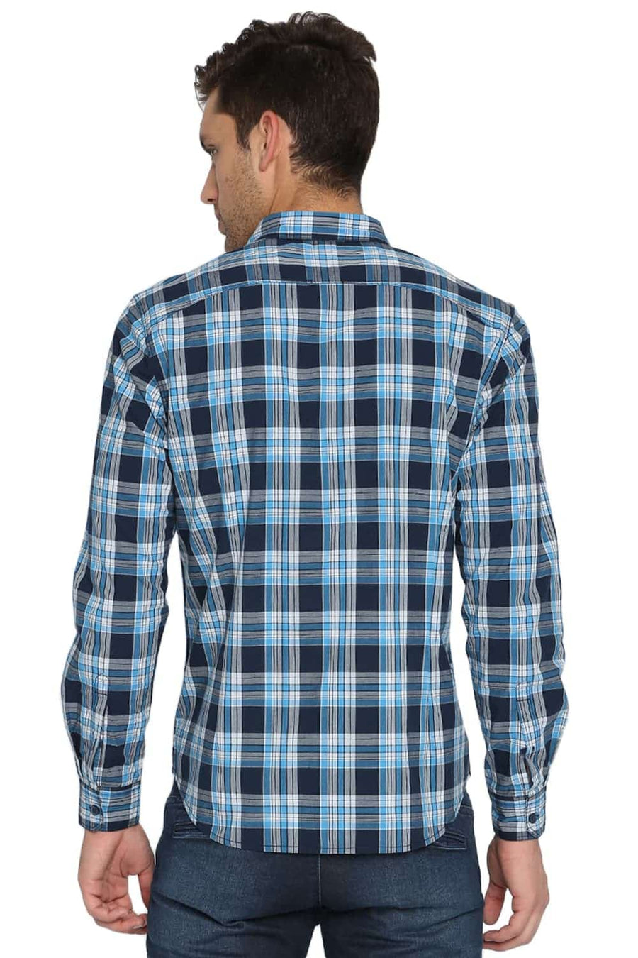 BASICS SLIM FIT CENDRE BLUE CHECKS SHIRT