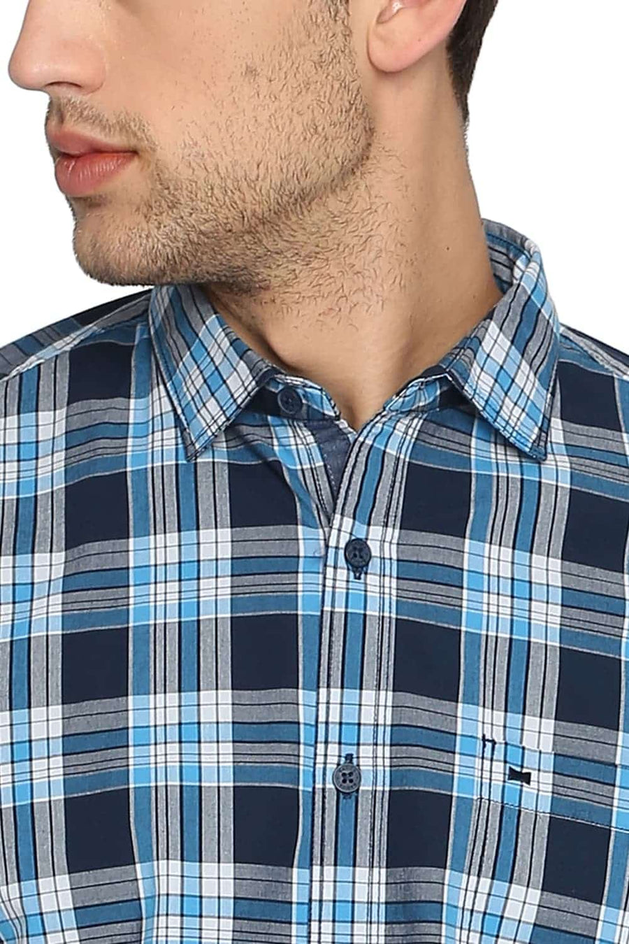 BASICS SLIM FIT CENDRE BLUE CHECKS SHIRT