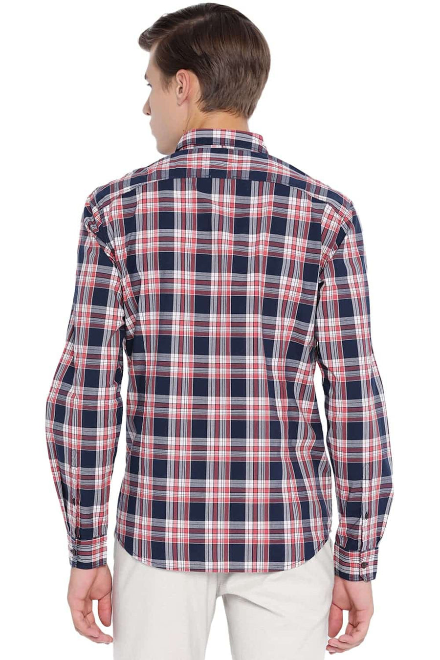 BASICS SLIM FIT CHILI ORANGE CHECKS SHIRT