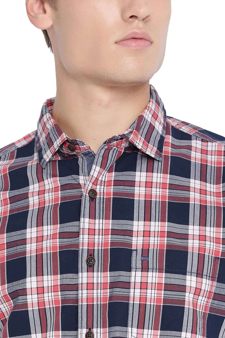BASICS SLIM FIT CHILI ORANGE CHECKS SHIRT