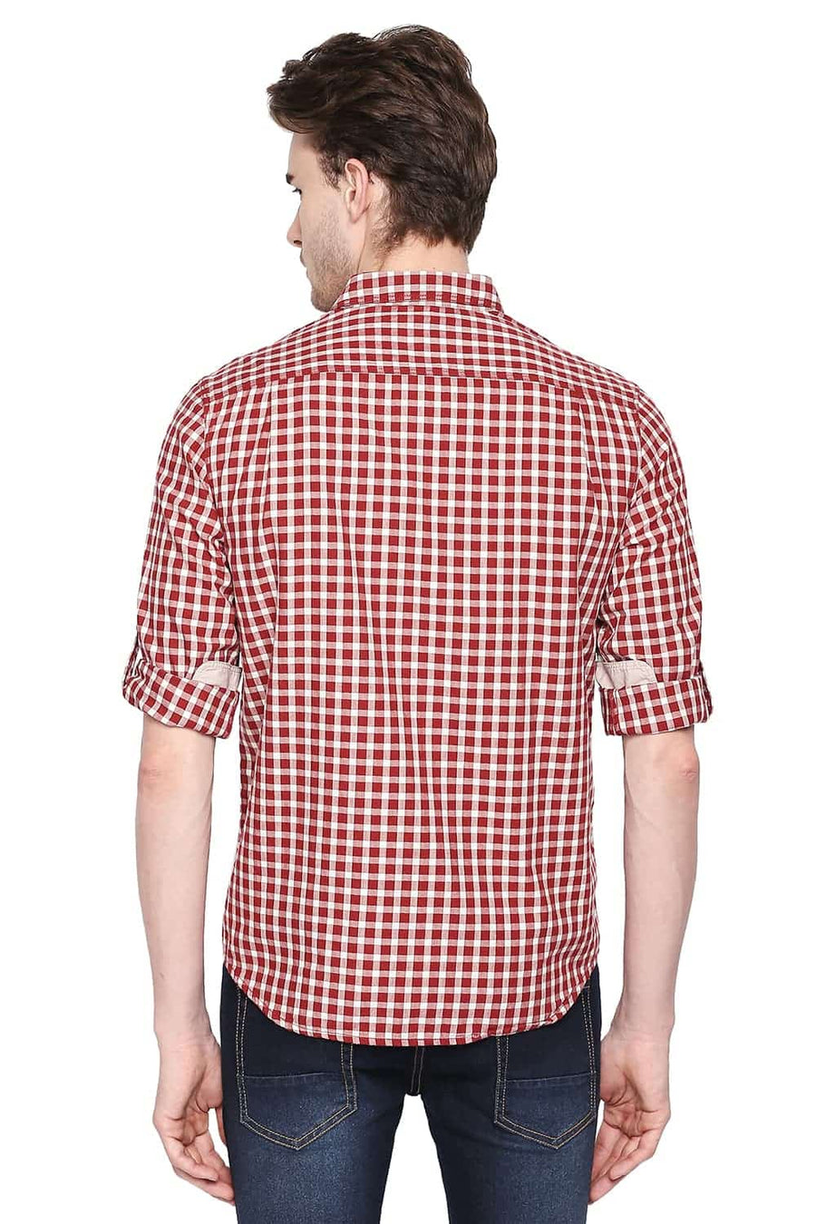 BASICS SLIM FIT TANGO RED CHECKS SHIRT