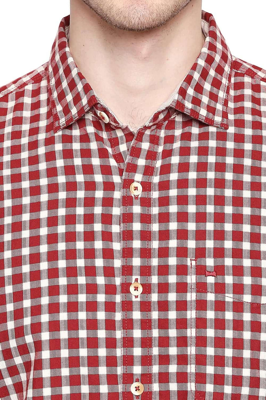 BASICS SLIM FIT TANGO RED CHECKS SHIRT