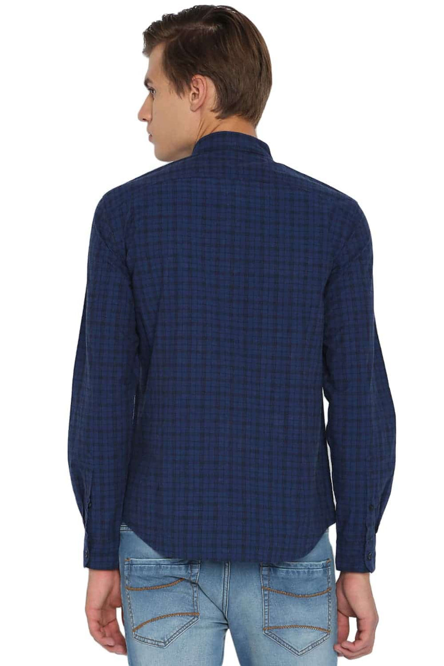 BASICS SLIM FIT MEDIEVAL NAVY CHECKS SHIRT