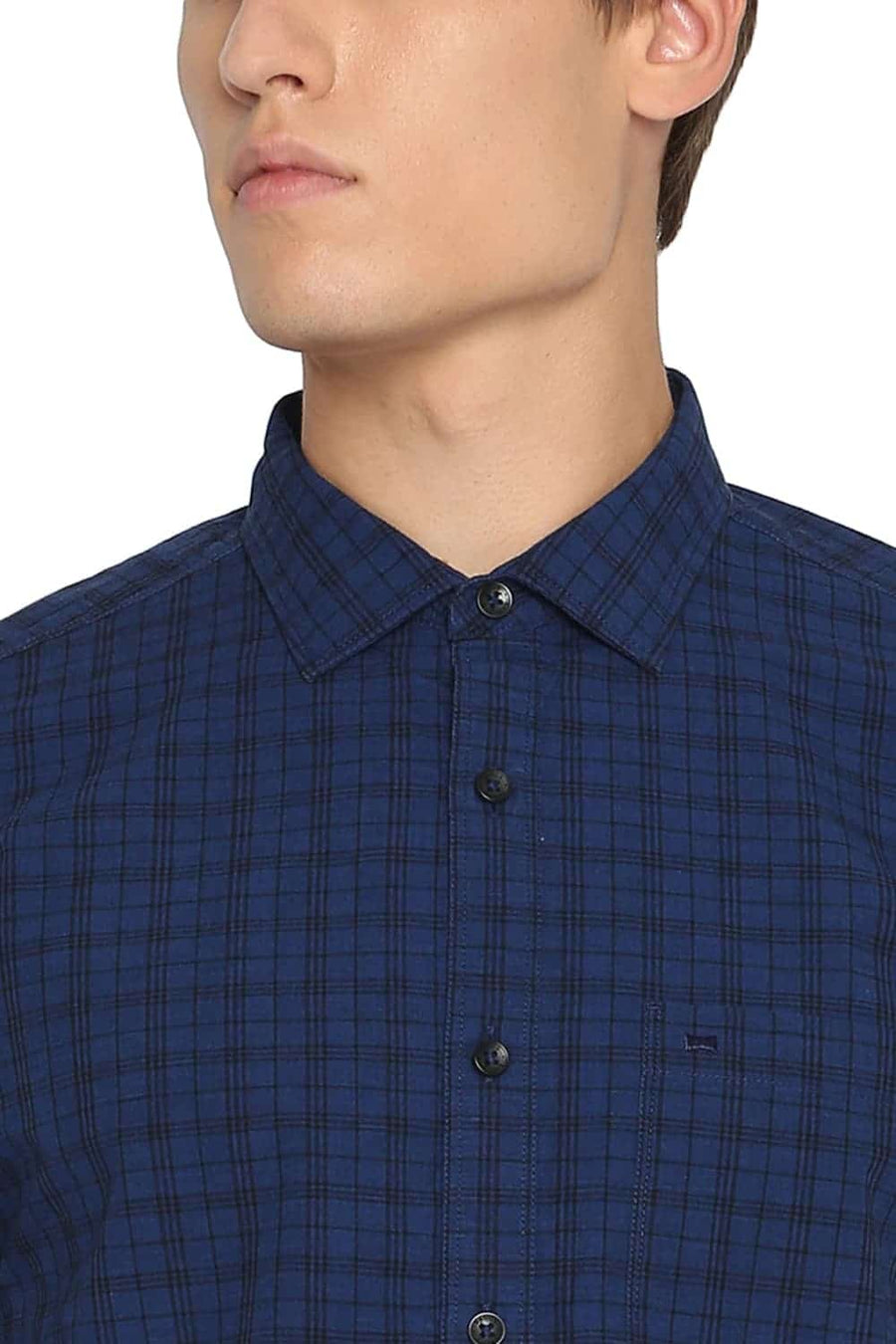 BASICS SLIM FIT MEDIEVAL NAVY CHECKS SHIRT