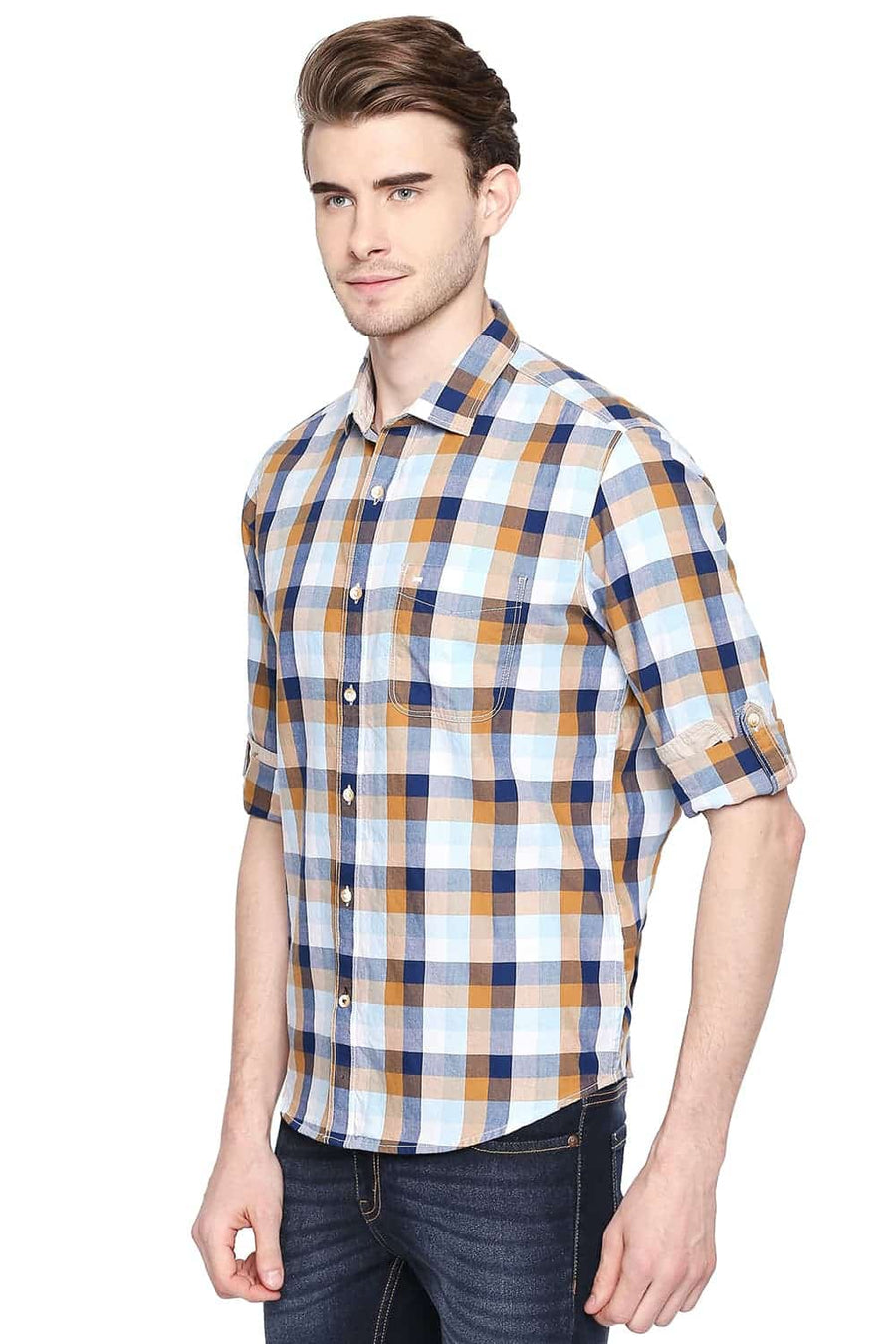 BASICS SLIM FIT SKY BLUE CHECKS SHIRT