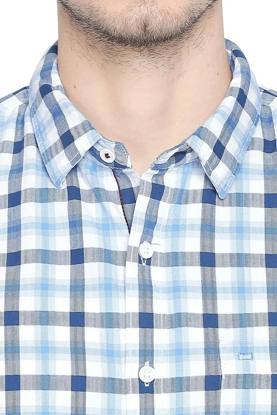 BASICS SLIM FIT AZURE BLUE CHECKS SHIRT