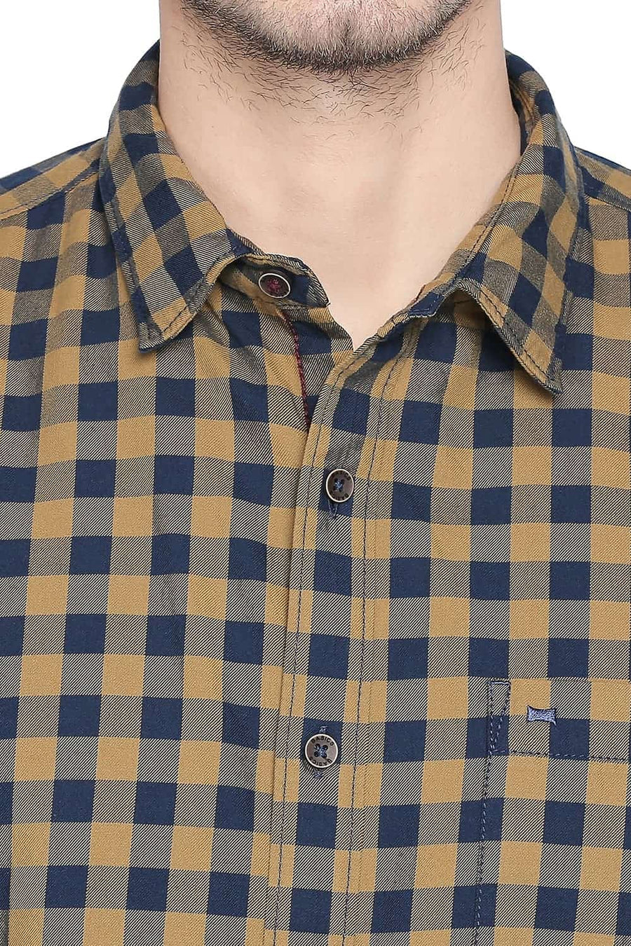 BASICS SLIM FIT TOBACCO OLIVE CHECKS SHIRT