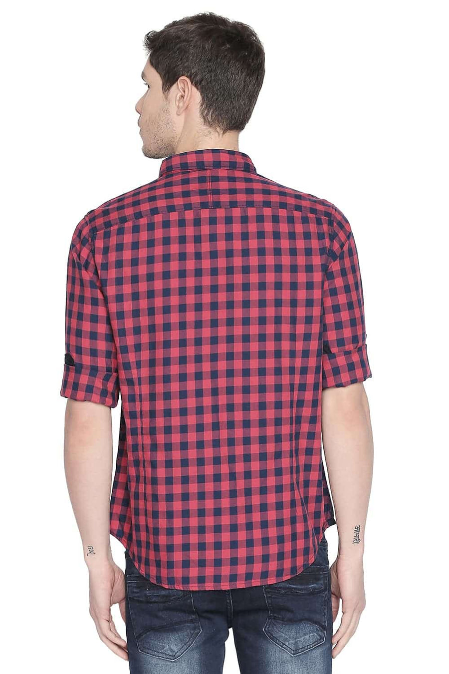 BASICS SLIM FIT TOMATO RED CHECKS SHIRT