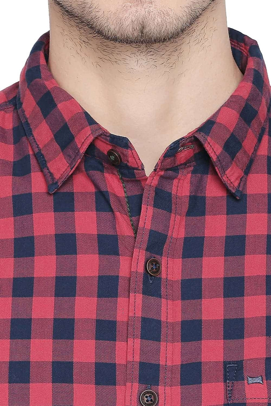 BASICS SLIM FIT TOMATO RED CHECKS SHIRT