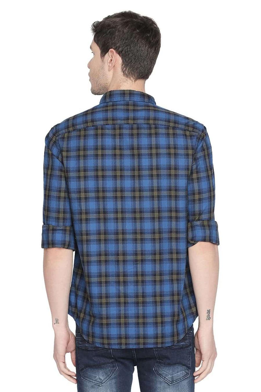 BASICS SLIM FIT VALLARTA BLUE CHECKS SHIRT