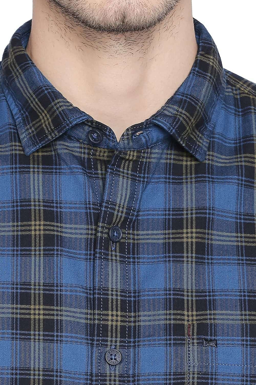 BASICS SLIM FIT VALLARTA BLUE CHECKS SHIRT