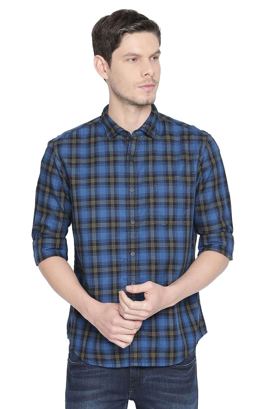 BASICS SLIM FIT VALLARTA BLUE CHECKS SHIRT