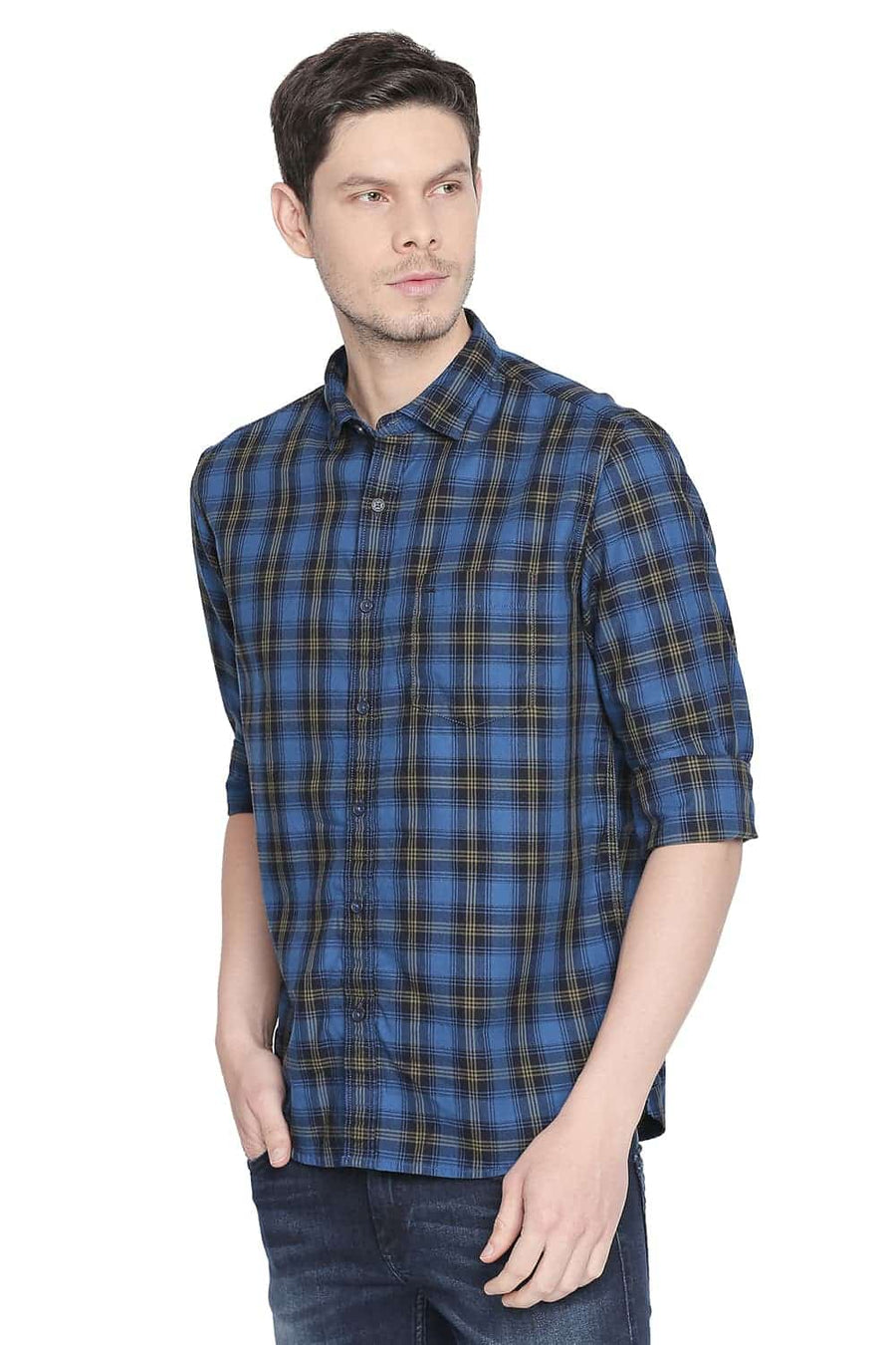 BASICS SLIM FIT VALLARTA BLUE CHECKS SHIRT