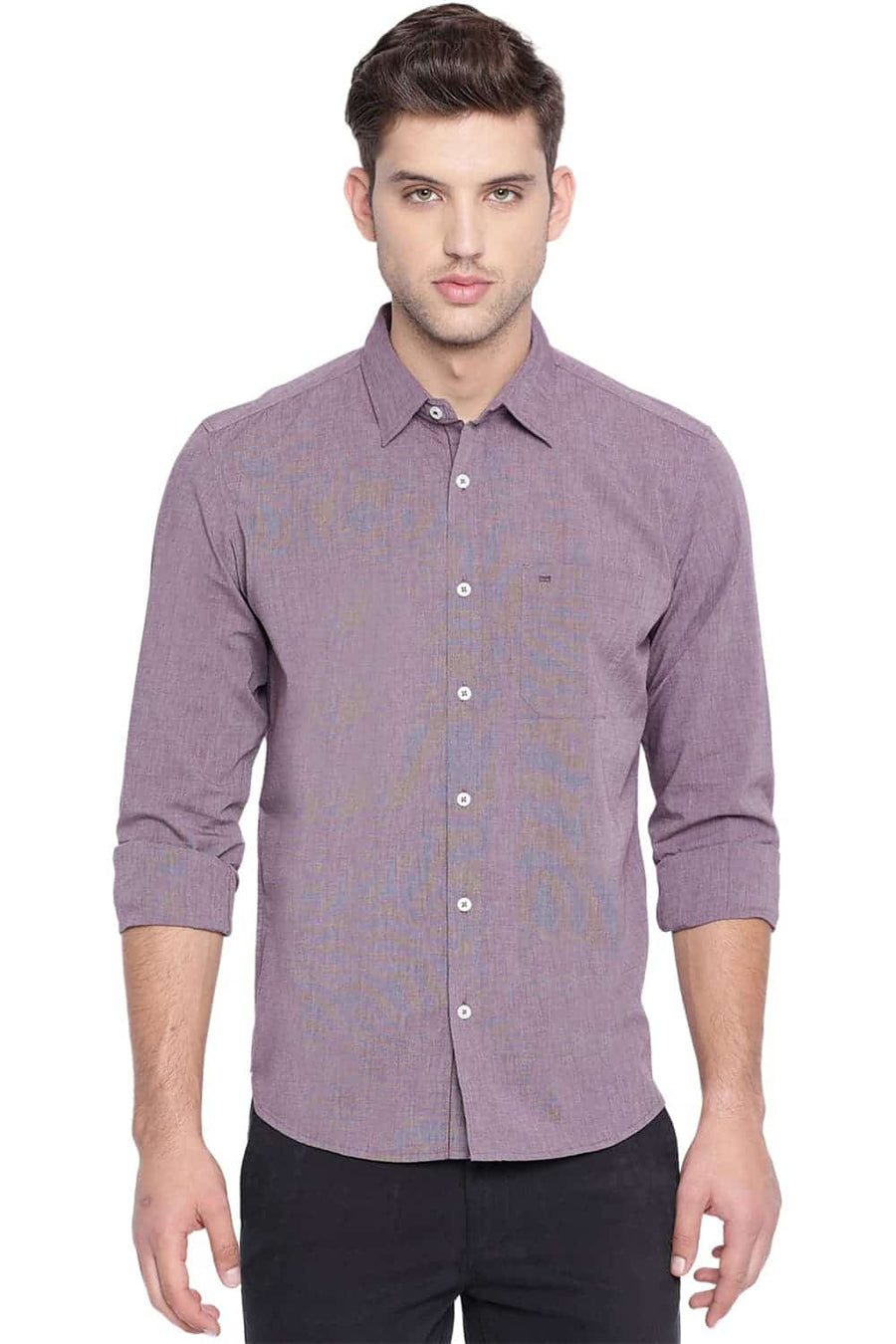 BASICS SLIM FIT ANDORRA BROWN FIL A FIL SHIRT