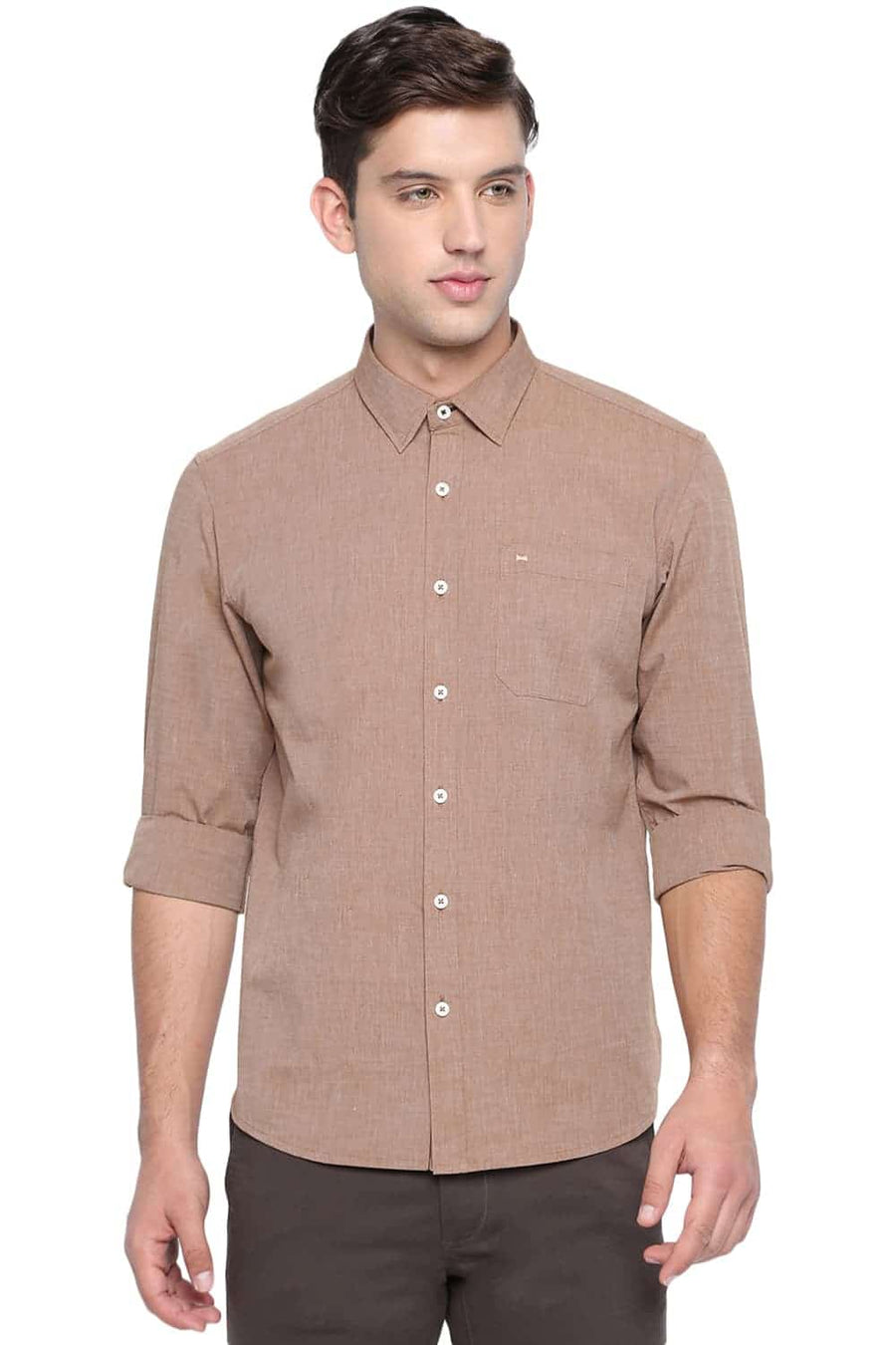 BASICS SLIM FIT CHIPMUNK KHAKI FIL A FIL SHIRT