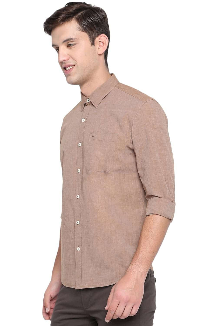 BASICS SLIM FIT CHIPMUNK KHAKI FIL A FIL SHIRT