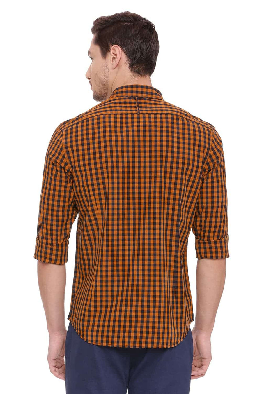 BASICS SLIM FIT MARMALADE ORANGE CHECKS SHIRT