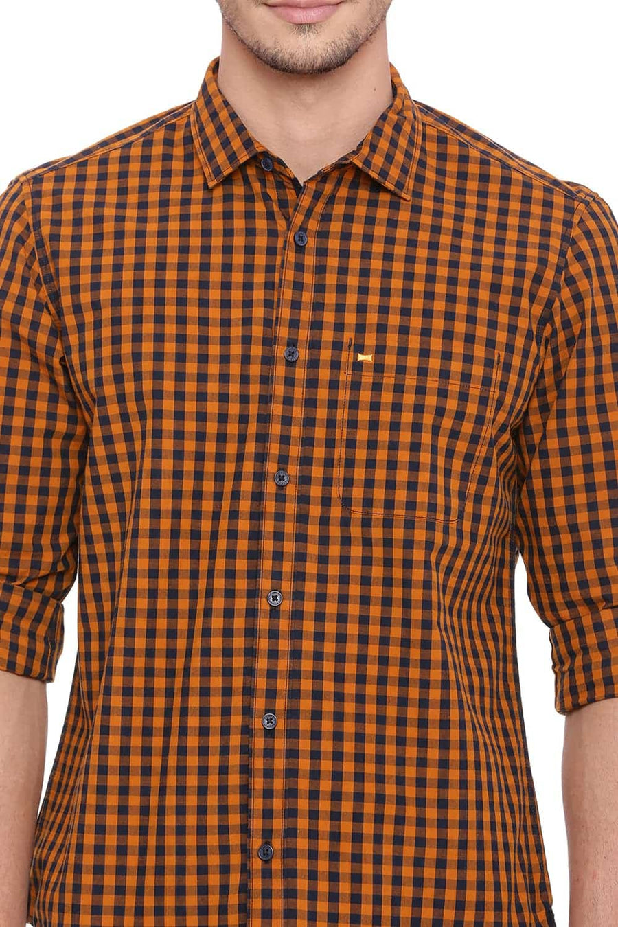 BASICS SLIM FIT MARMALADE ORANGE CHECKS SHIRT