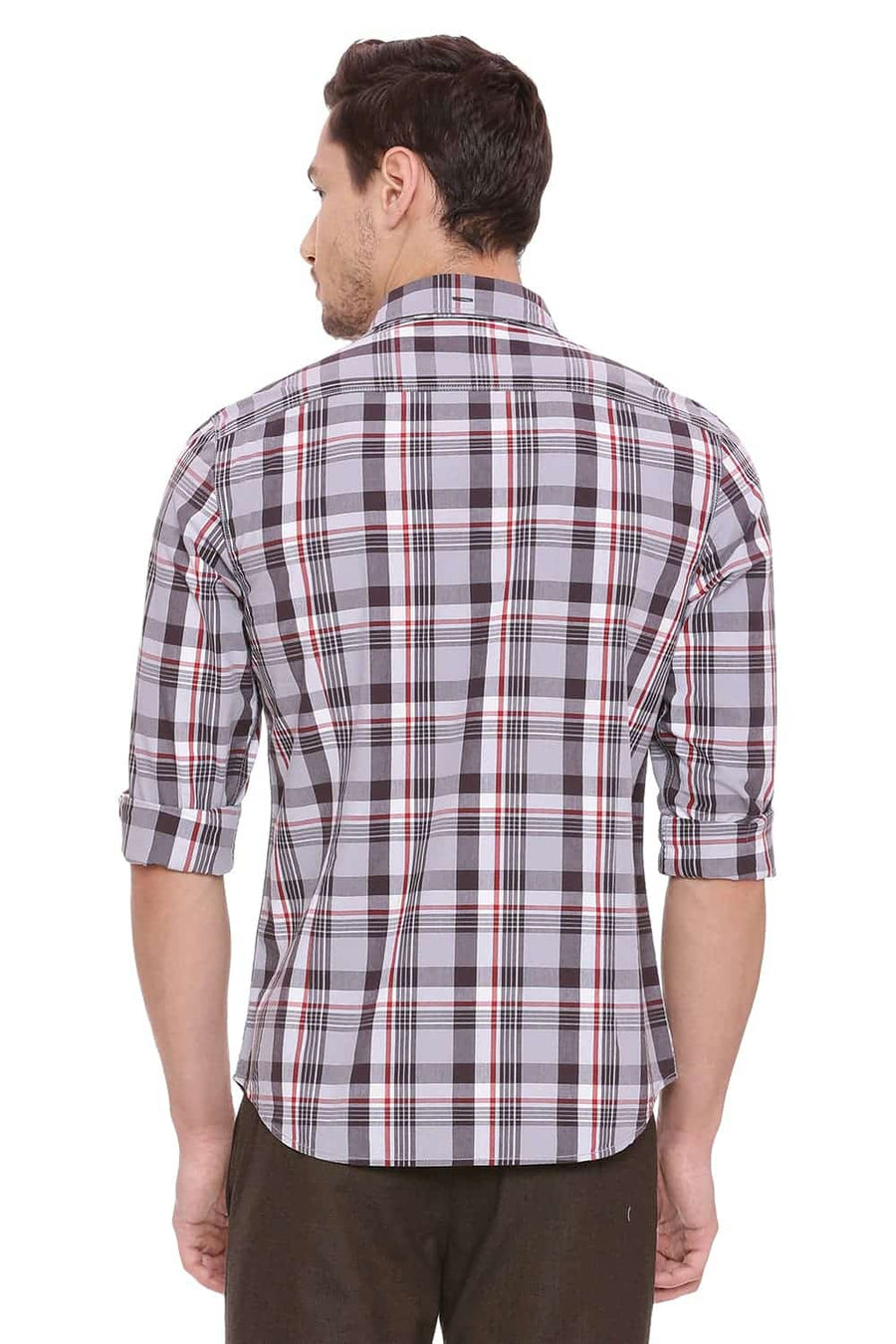 BASICS SLIM FIT TITANIUM GREY CHECKS SHIRT