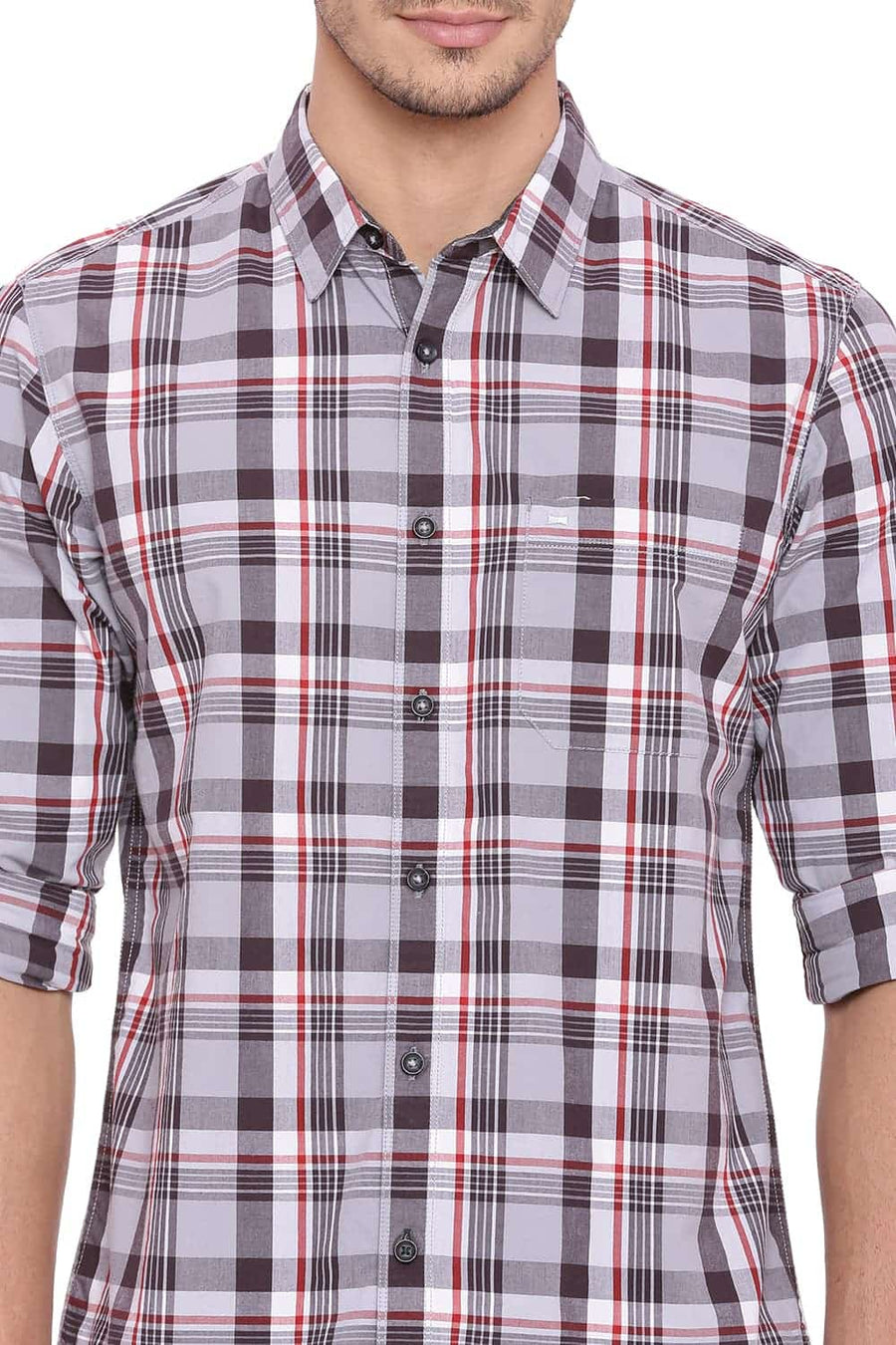 BASICS SLIM FIT TITANIUM GREY CHECKS SHIRT