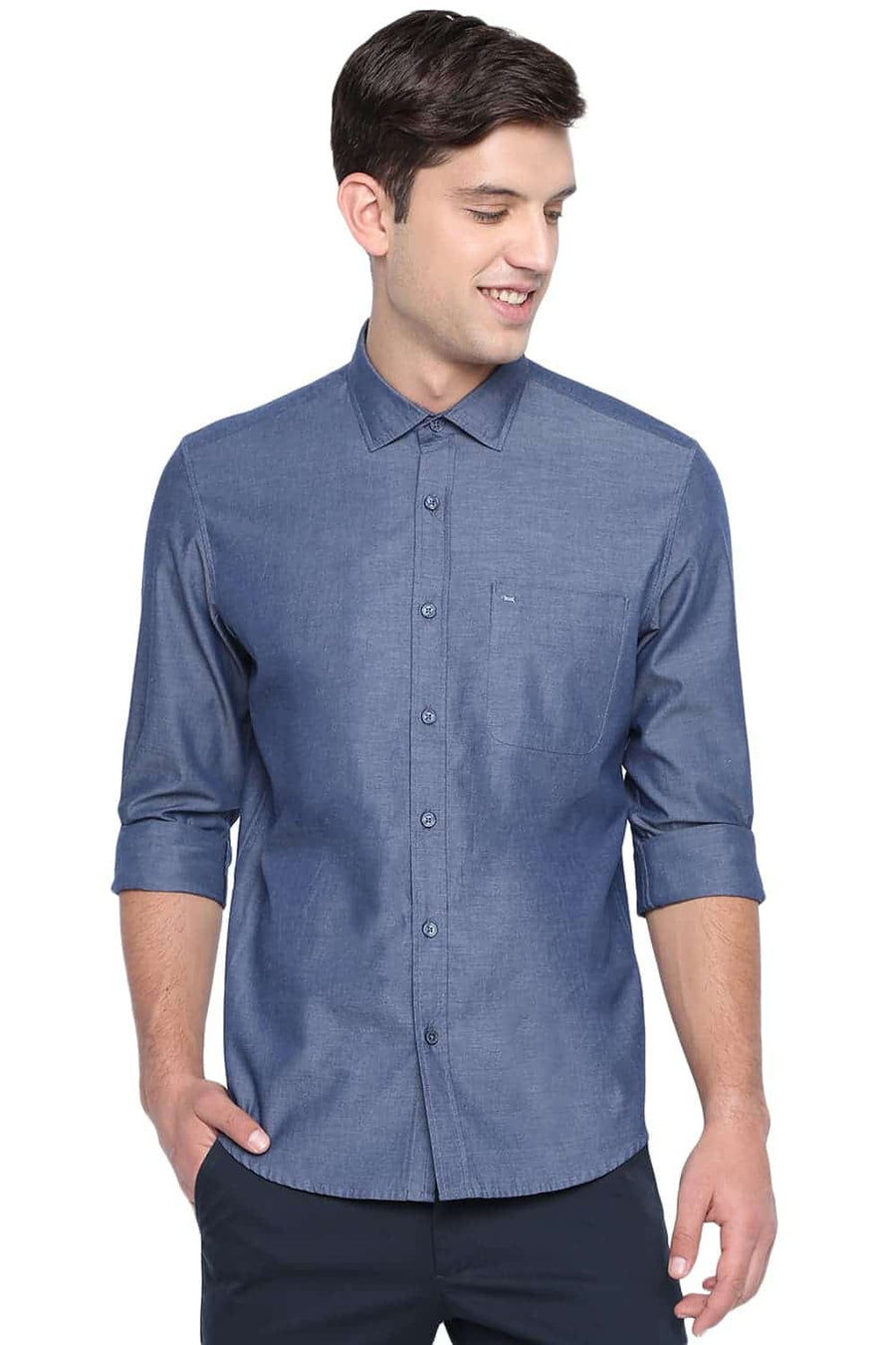 BASICS SLIM FIT GREYSTONE NAVY OXFORD SHIRT