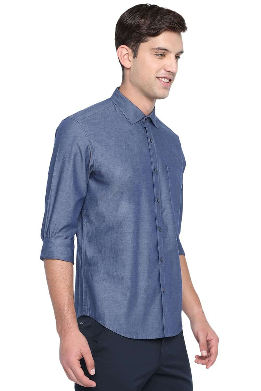 BASICS SLIM FIT GREYSTONE NAVY OXFORD SHIRT