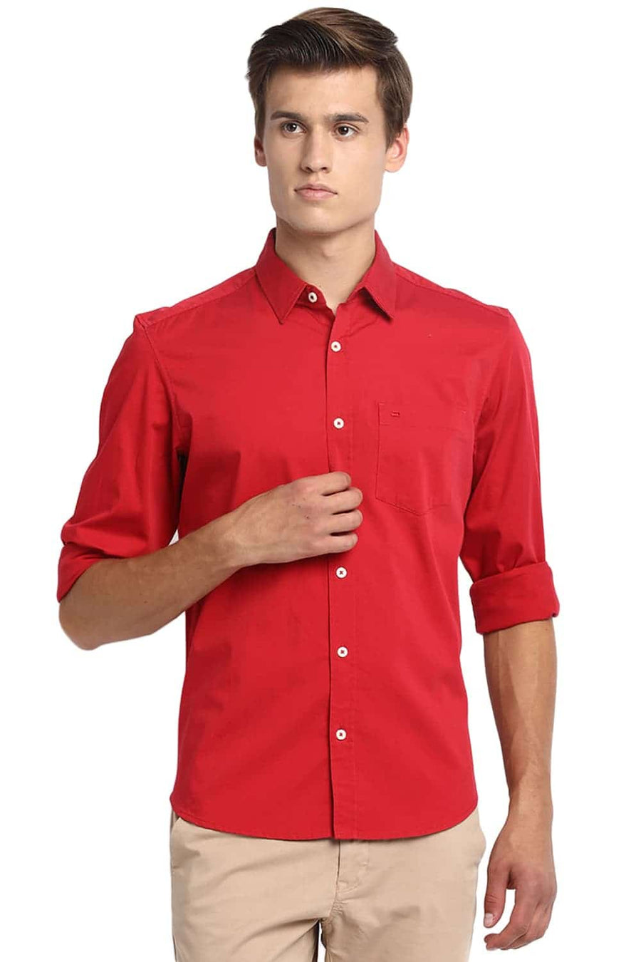 BASICS SLIM FIT ROCOCO RED STRETCH SHIRT