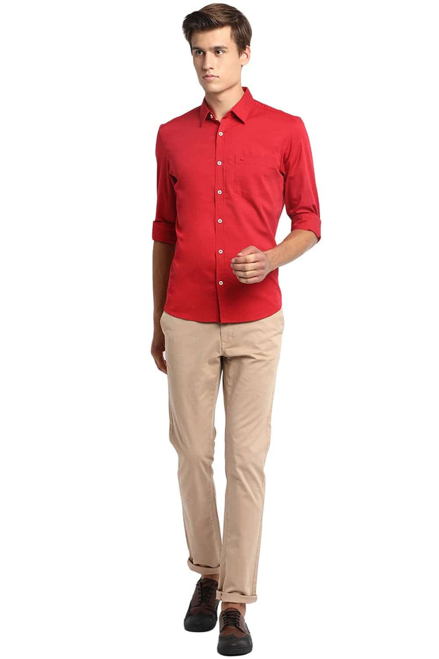 BASICS SLIM FIT ROCOCO RED STRETCH SHIRT