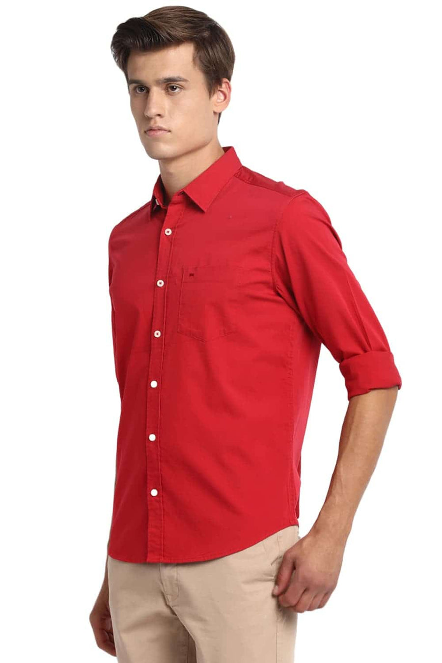 BASICS SLIM FIT ROCOCO RED STRETCH SHIRT