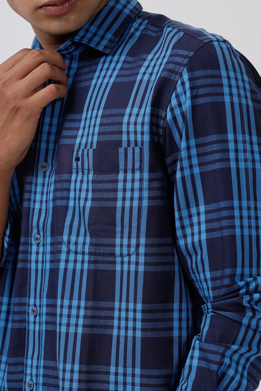 BASICS SLIM FIT ALASKAN BLUE CHECKS SHIRT