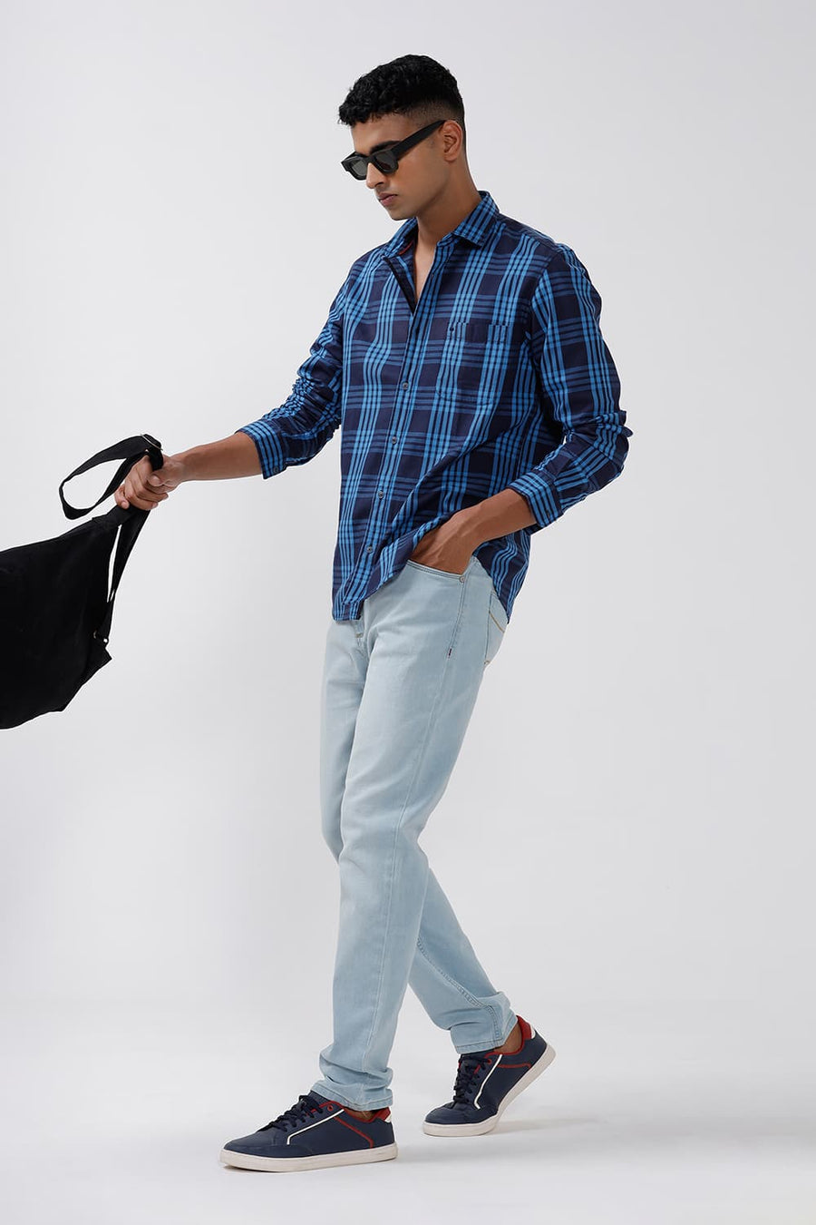BASICS SLIM FIT ALASKAN BLUE CHECKS SHIRT