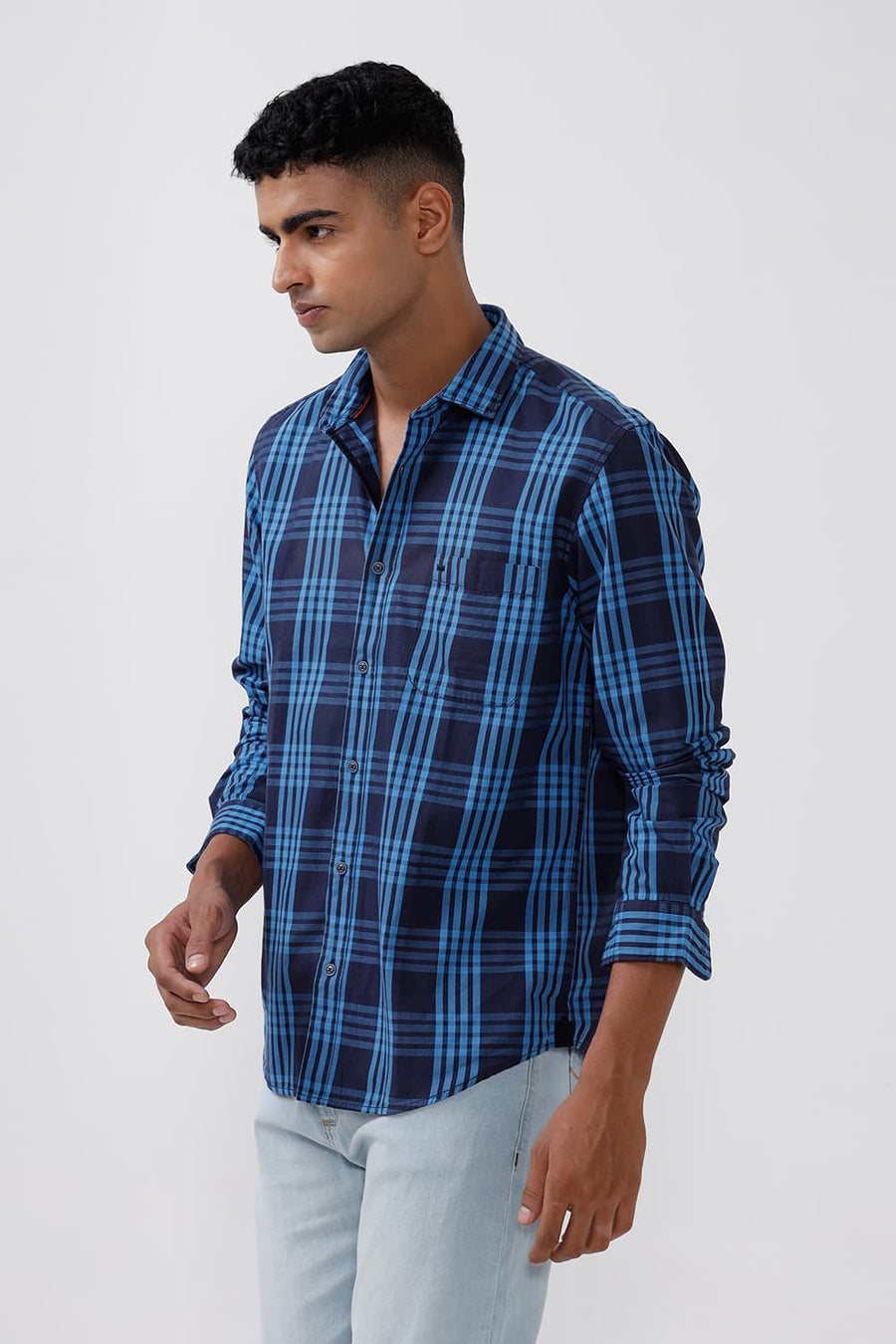 BASICS SLIM FIT ALASKAN BLUE CHECKS SHIRT