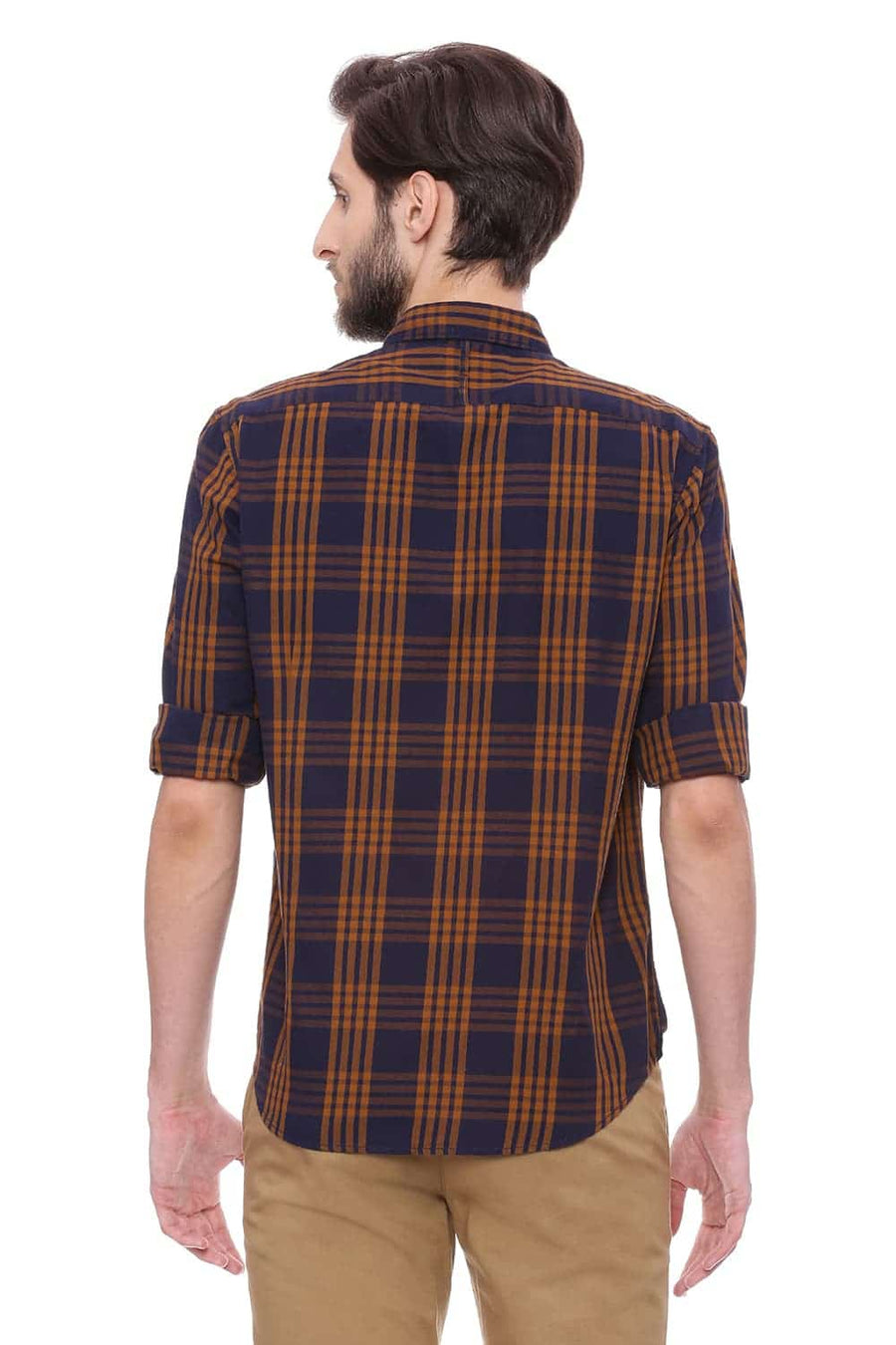 BASICS SLIM FIT BUCKTHORN KHAKI CHECKS SHIRT
