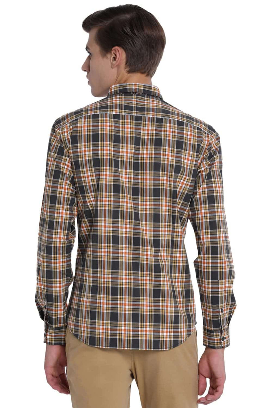 BASICS SLIM FIT GUNMETAL GREY CHECKS SHIRT