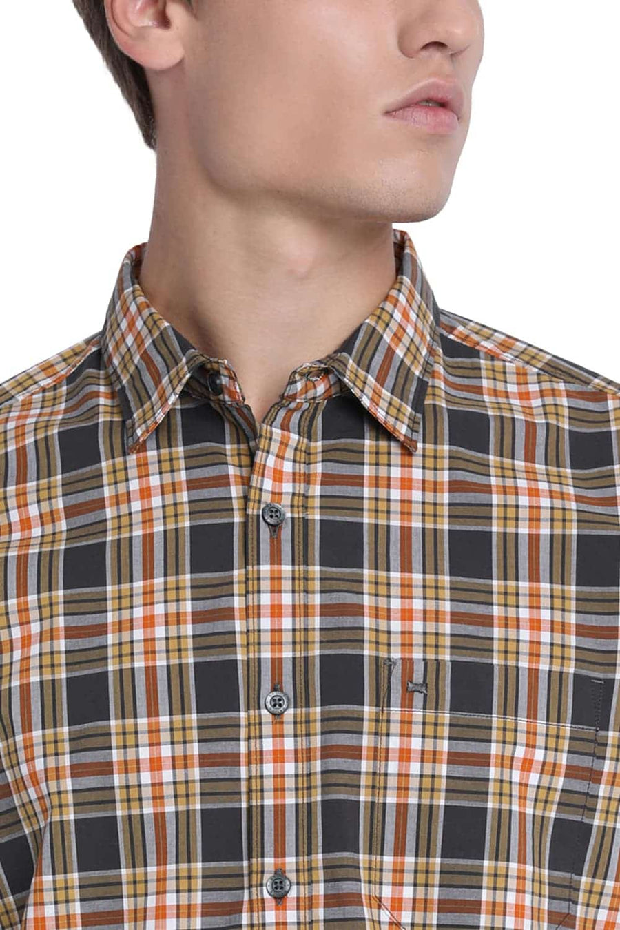 BASICS SLIM FIT GUNMETAL GREY CHECKS SHIRT