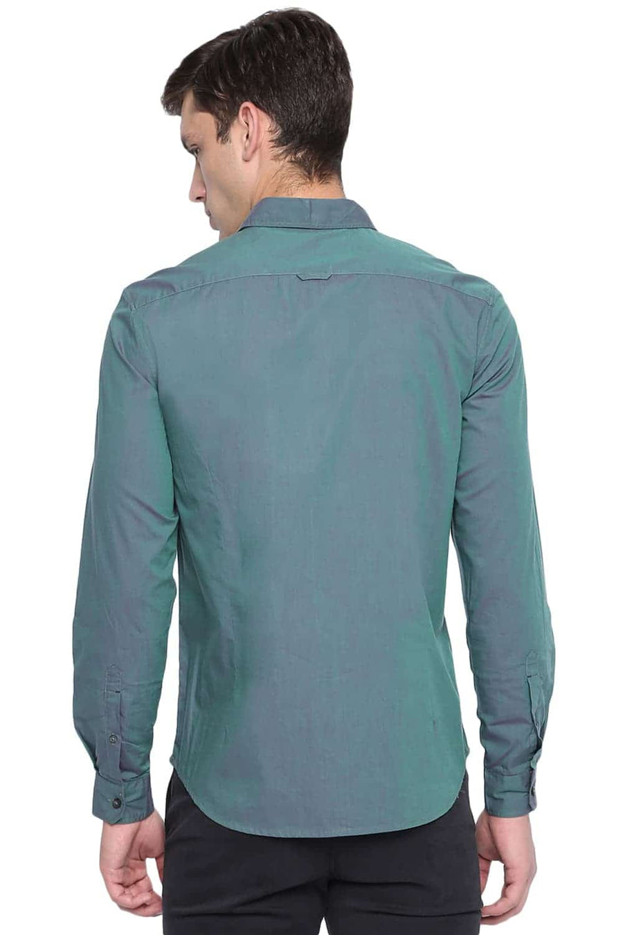 BASICS SLIM FIT CILANTRO GREEN CHAMBRAY SHIRT