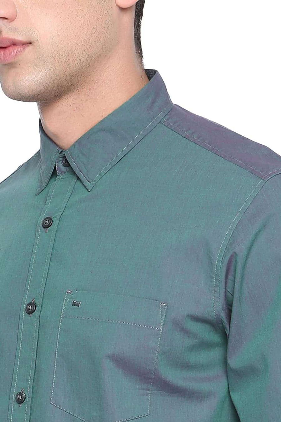 BASICS SLIM FIT CILANTRO GREEN CHAMBRAY SHIRT