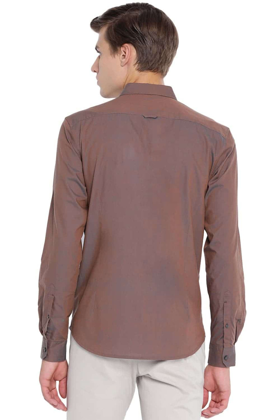 BASICS SLIM FIT CHOCOA BROWN CHAMBRAY SHIRT