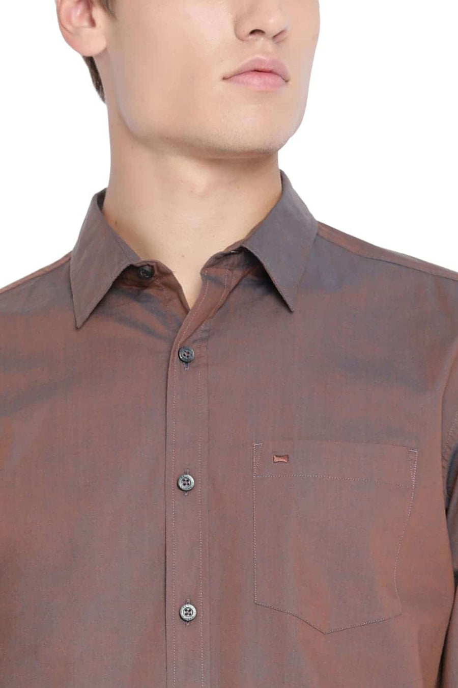 BASICS SLIM FIT CHOCOA BROWN CHAMBRAY SHIRT