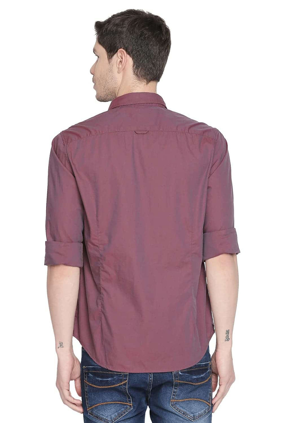 BASICS SLIM FIT OXBLOOD RED TWO TONE SHIRT