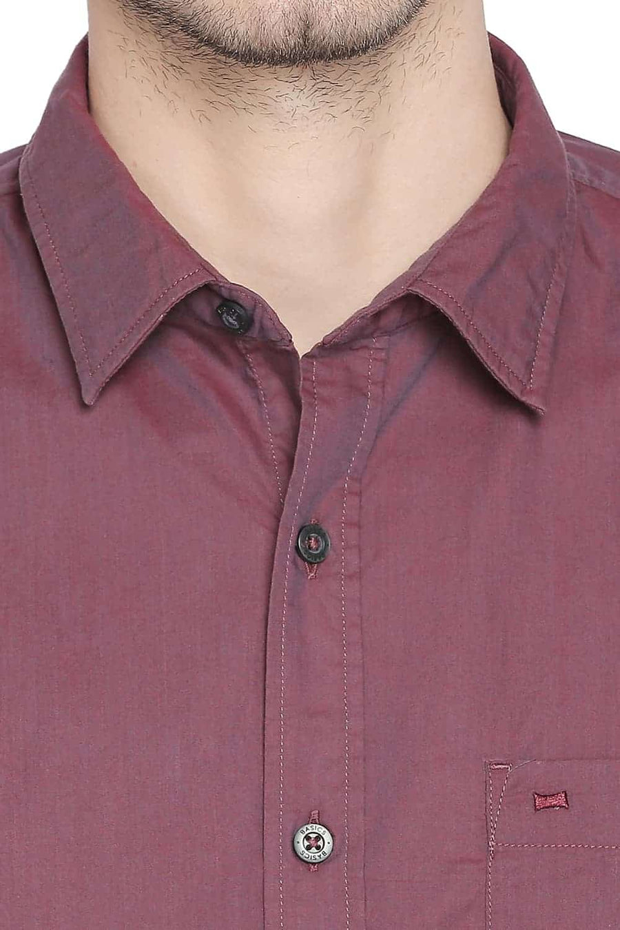 BASICS SLIM FIT OXBLOOD RED TWO TONE SHIRT