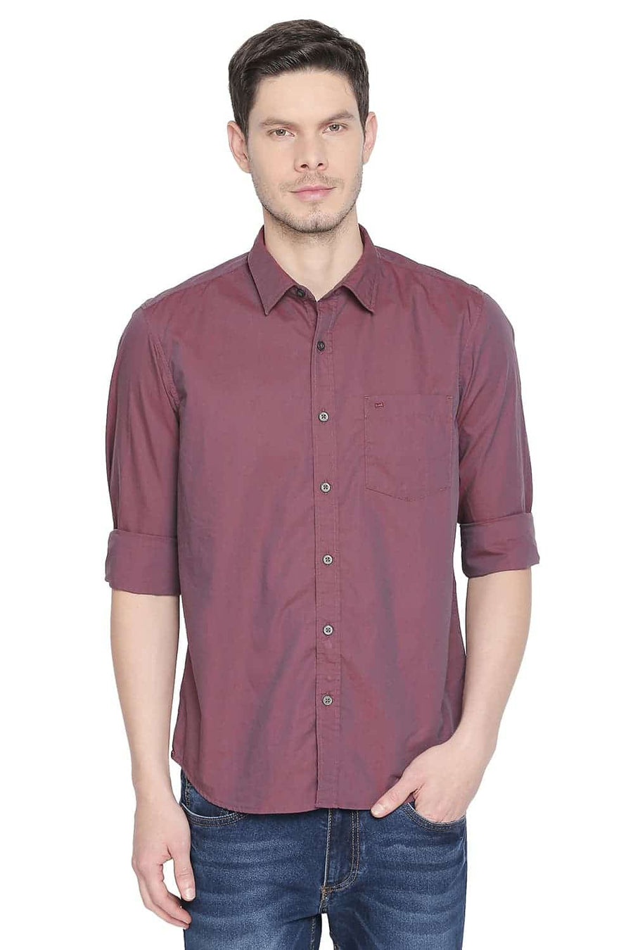 BASICS SLIM FIT OXBLOOD RED TWO TONE SHIRT
