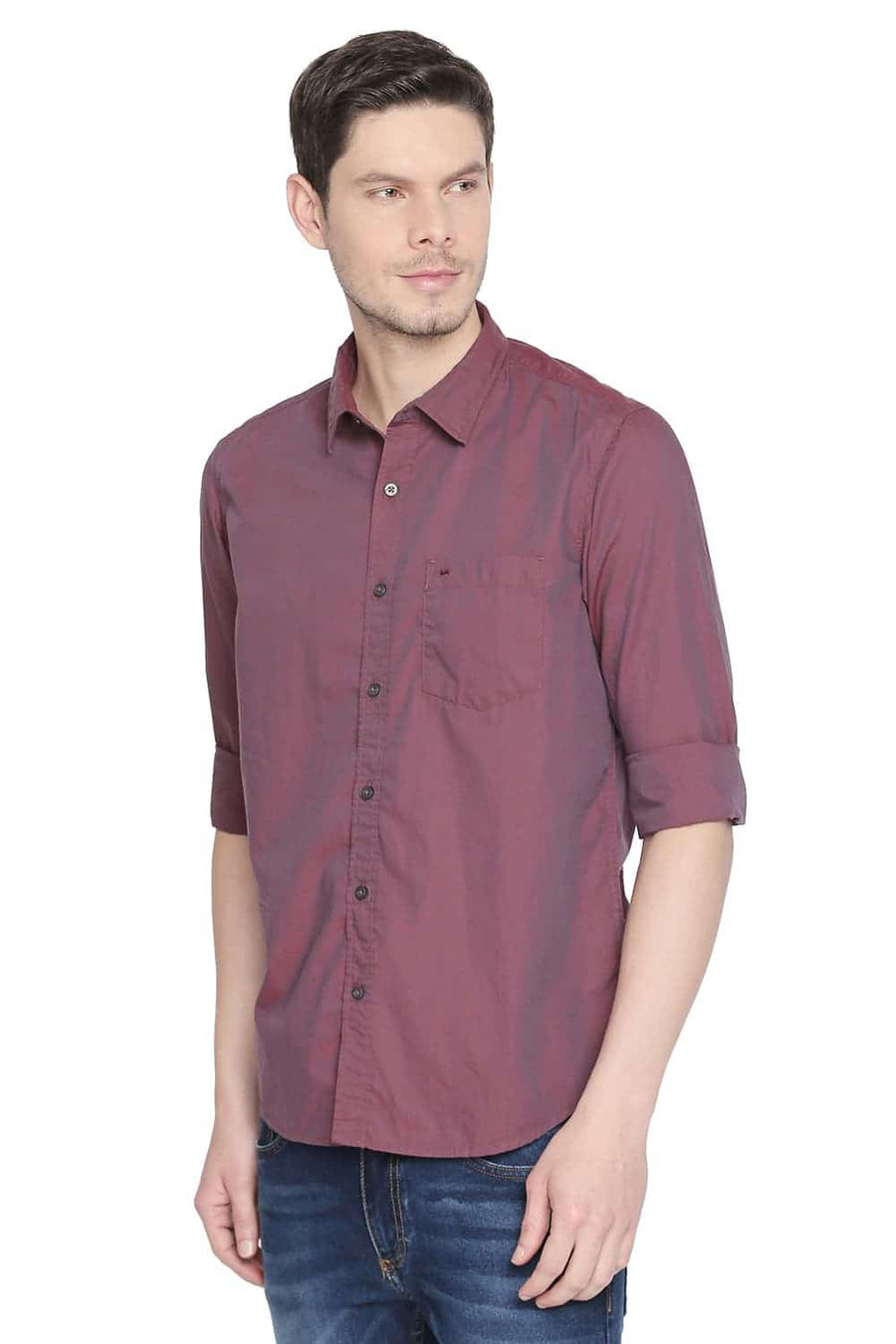BASICS SLIM FIT OXBLOOD RED TWO TONE SHIRT