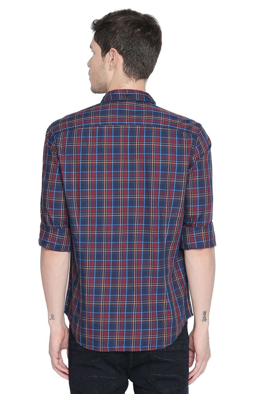 BASICS SLIM FIT CHILLI RED TWILL CHECKS SHIRT