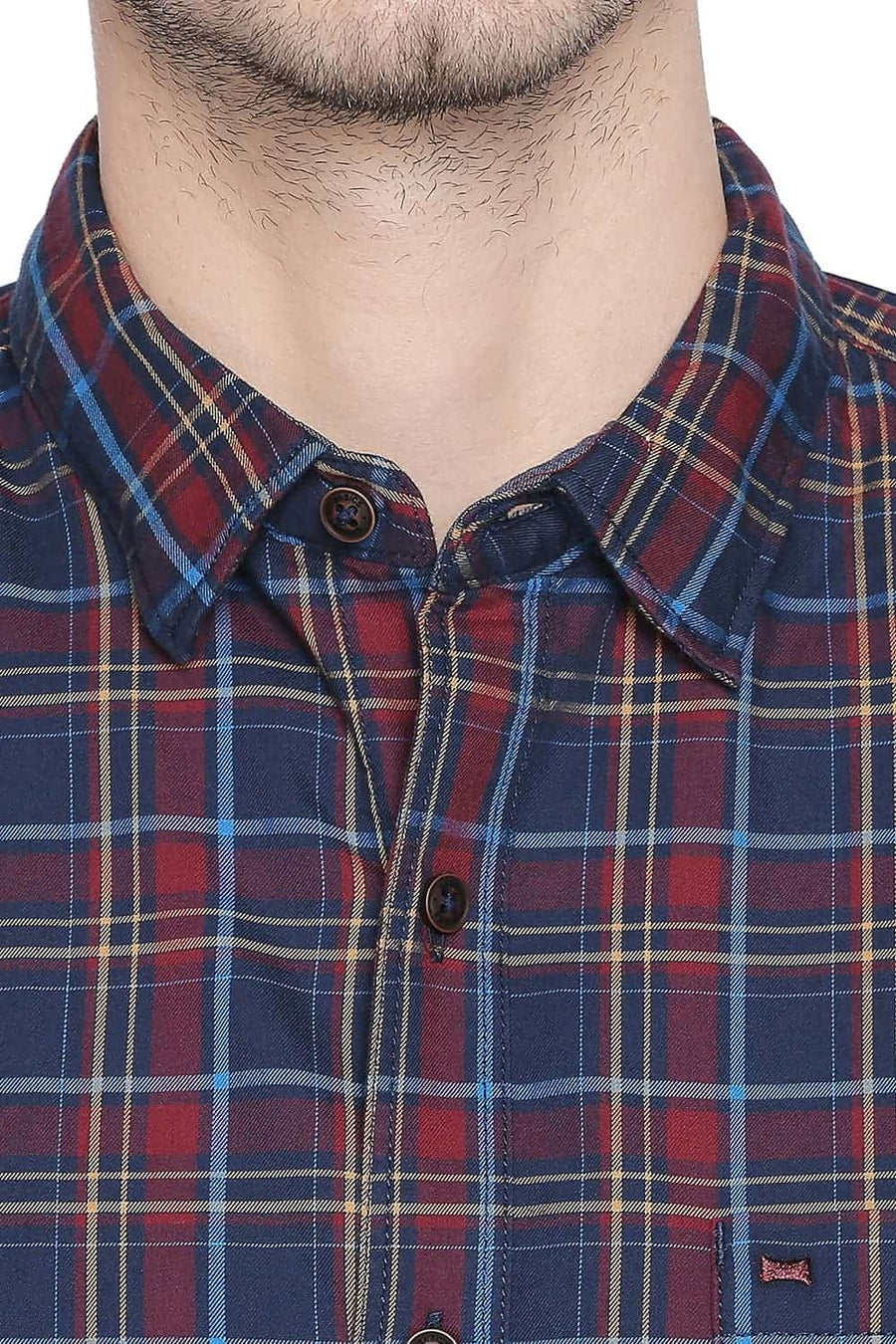 BASICS SLIM FIT CHILLI RED TWILL CHECKS SHIRT