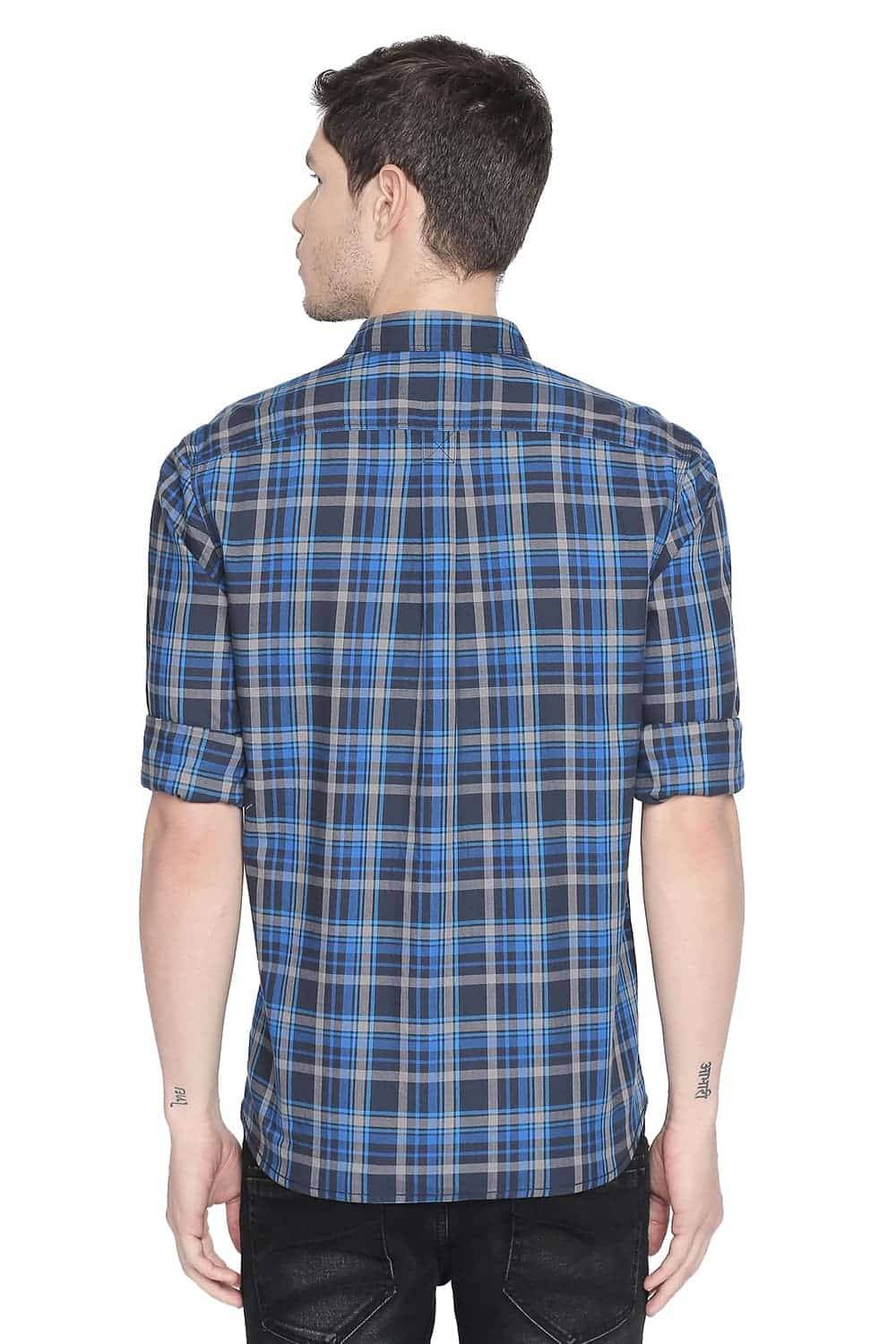 BASICS SLIM FIT TWILL CHECKS SHIRT