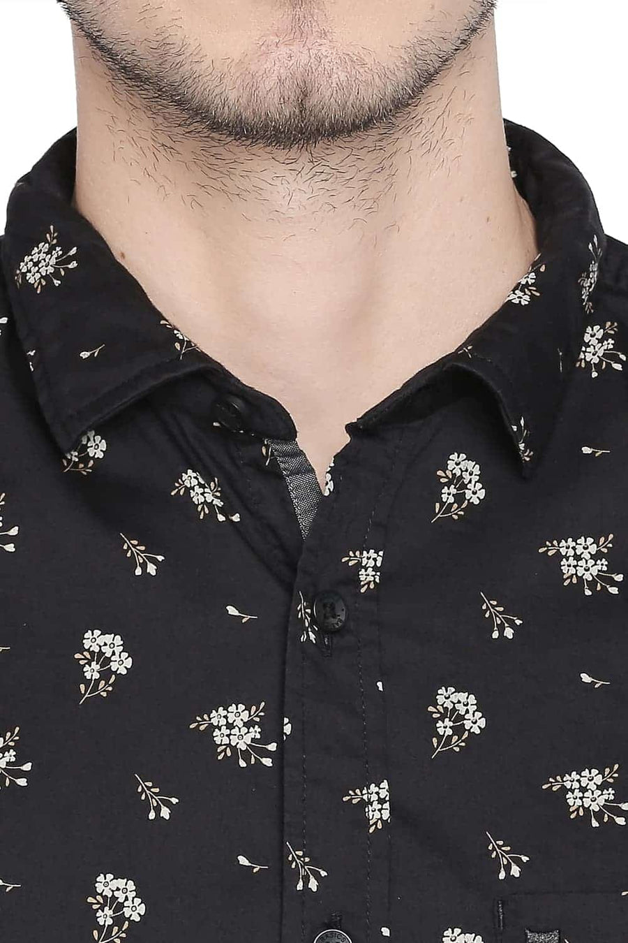 BASICS SLIM FIT ANTHRACITE BLACK PRINTED SHIRT