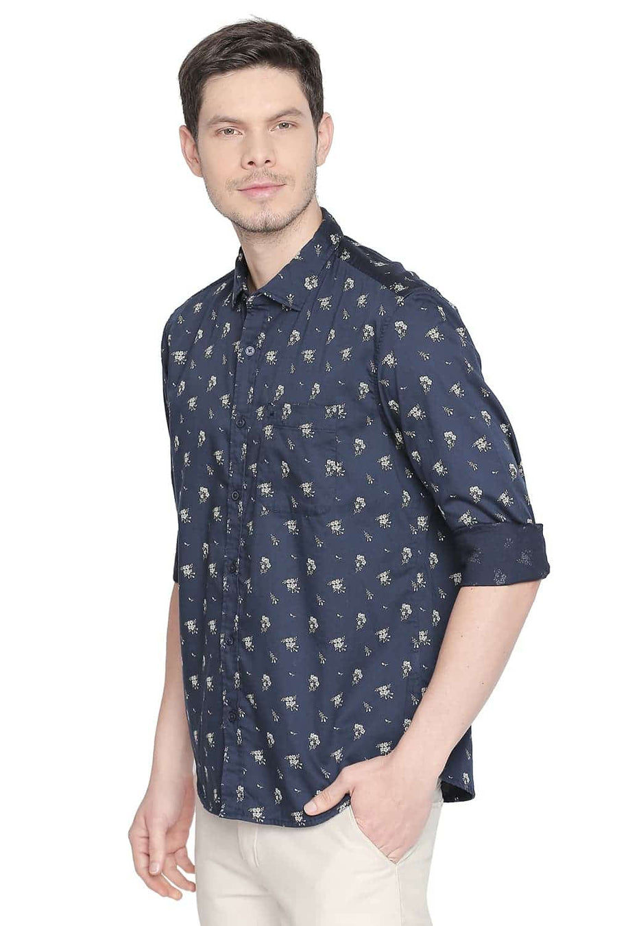 BASICS SLIM FIT BLUE WING PRINTED SHIRT